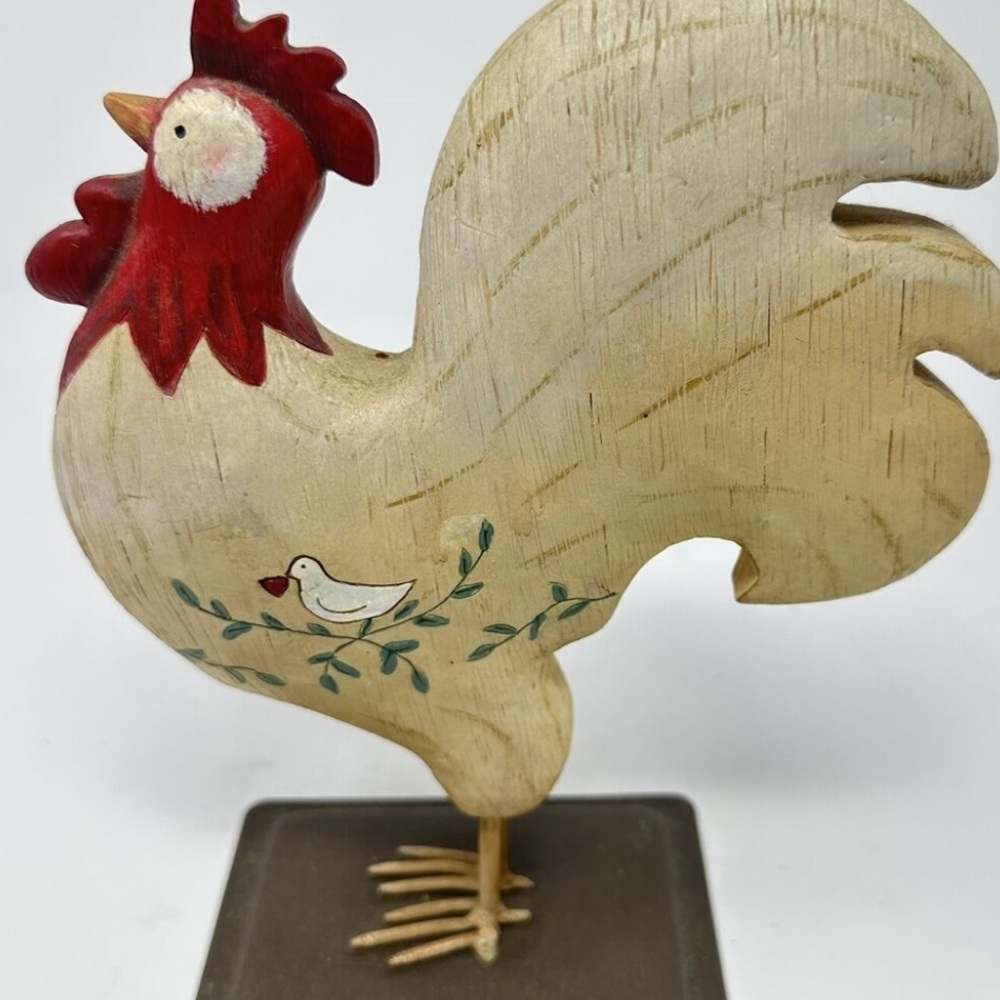 VTG Russ Berrie Hand Painted Chicken Rooster Heart Whimsical Folk Art Figurine